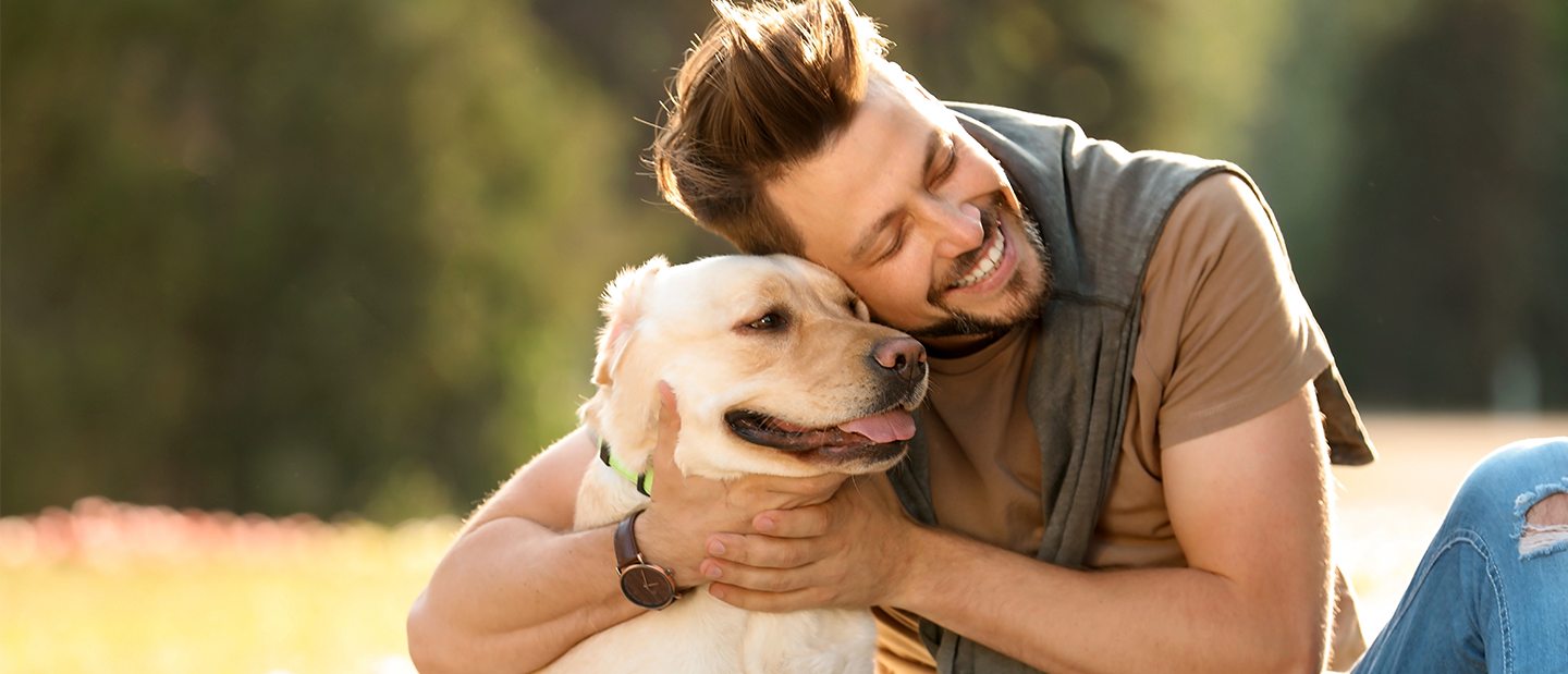 happy labrador with male owner