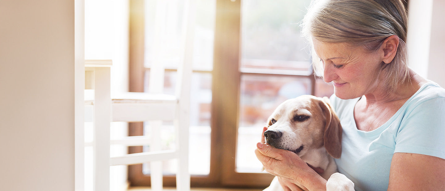 older lady owner with dog