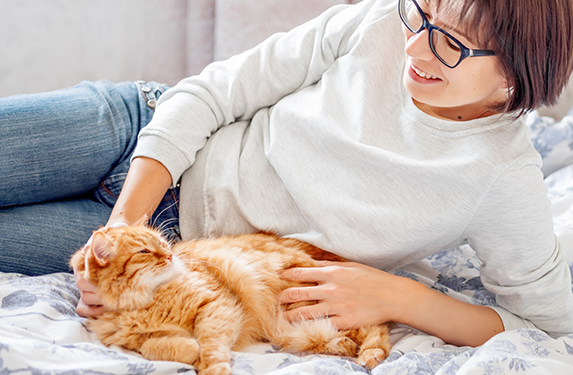 ginger cat with lady owner